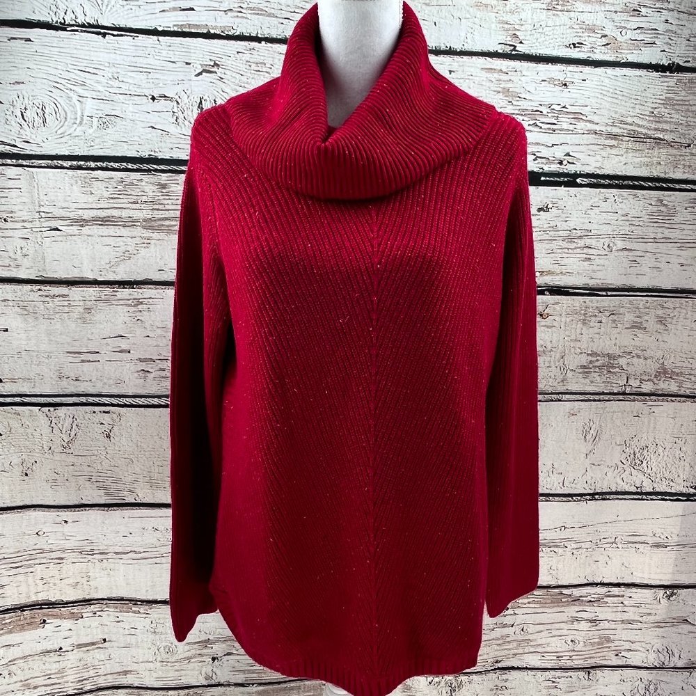 Talbots Women's Sweater Red Long Sleeve Cowl Neck Medium Petite